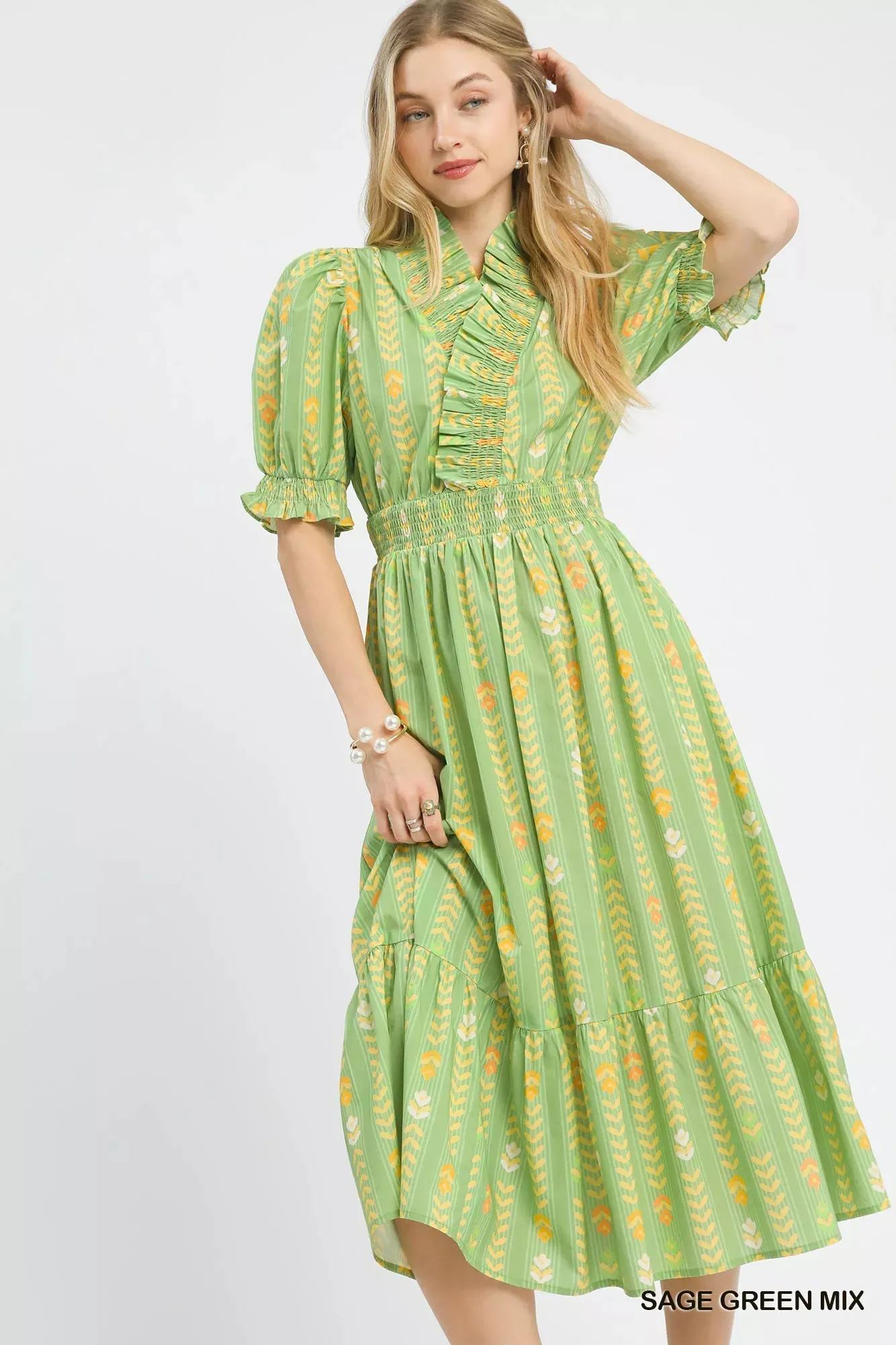 Umgee Vibrant Ruffle Smocked Midi Dress sold by Zulily