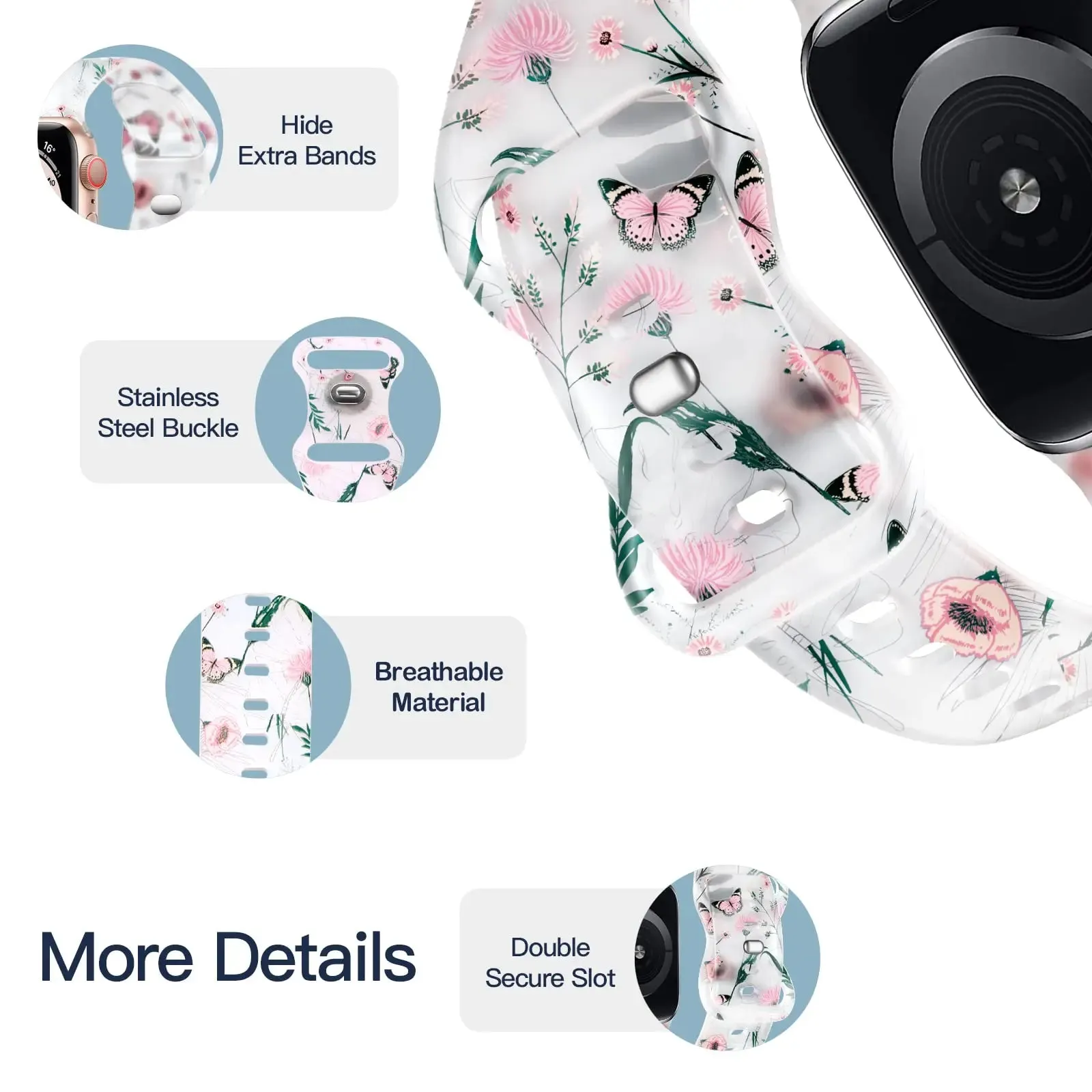 Apple Watch Silicone Strap - Floral Design - Soft and Comfortable sold by Zulily product image thumbnail 4