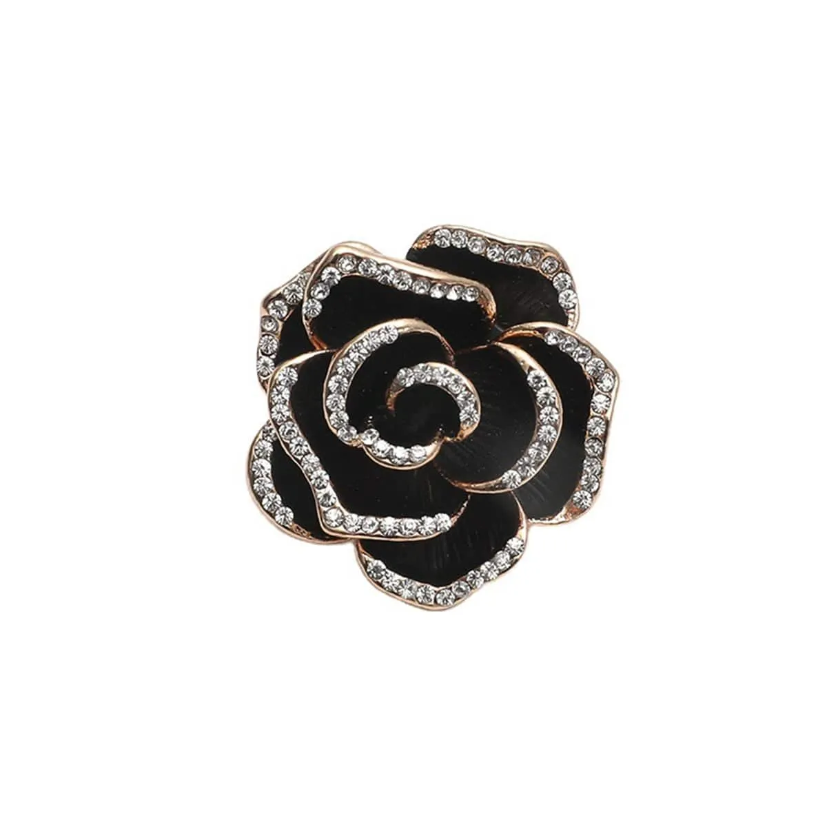 Black Enamel & Cubic Zirconia Goldtone Rose Brooch sold by Zulily product image thumbnail 3