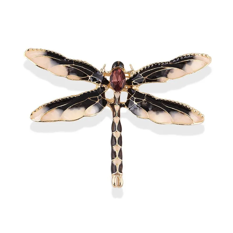 Black Enamel & Crystal Goldtone Dragonfly Brooch made by Zulily