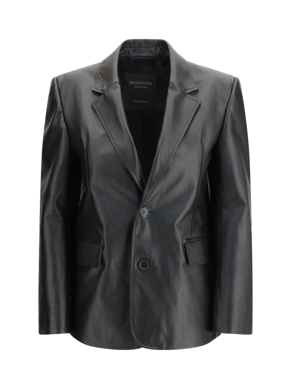 Jacket Standard Black Calf Leather made by Balenciaga