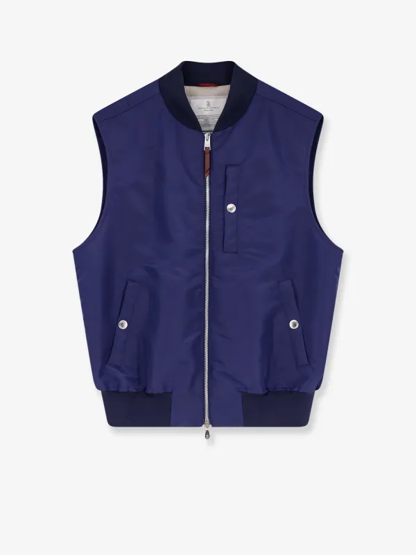 Sleeveless Nylon Jacket - Water-Repellent Blue made by Brunello Cucinelli