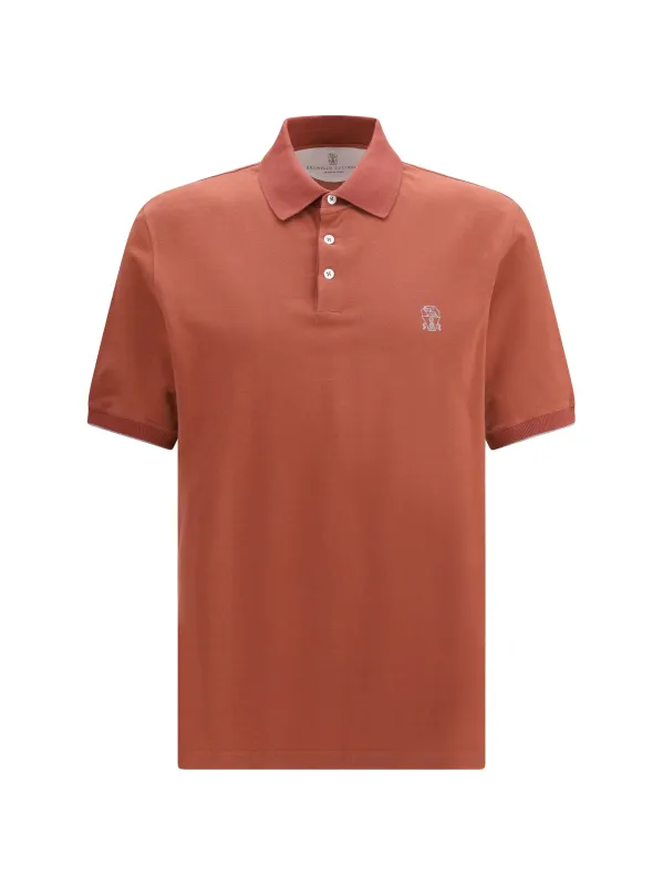 Polo Shirt Coral/Grey made by Brunello Cucinelli
