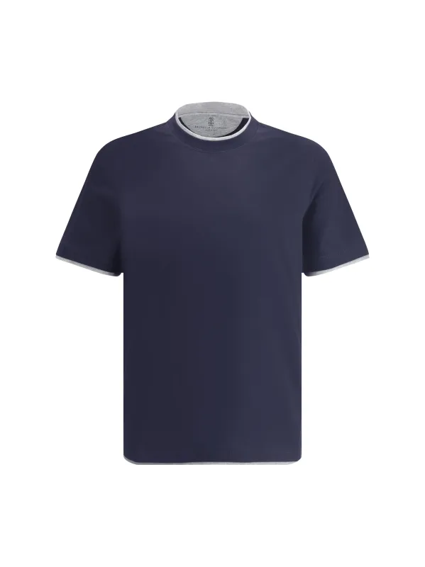 Cotton T-Shirt Cobalt/Medium Grey made by Brunello Cucinelli
