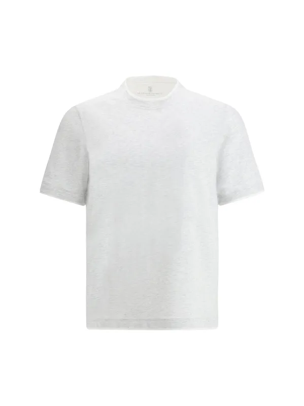 Cotton T-Shirt Pearl/Optical White made by Brunello Cucinelli