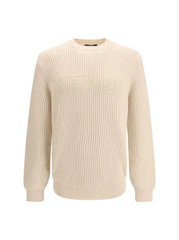 Crew-Neck Knit Warm Grey made by Fendi