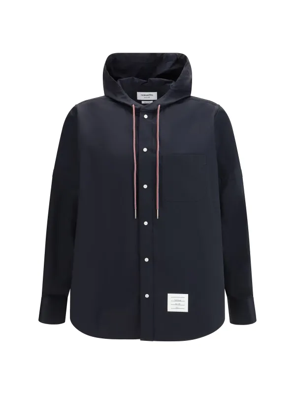 Hooded Shirt Jacket Navy Nylon-Cotton made by Thom Browne