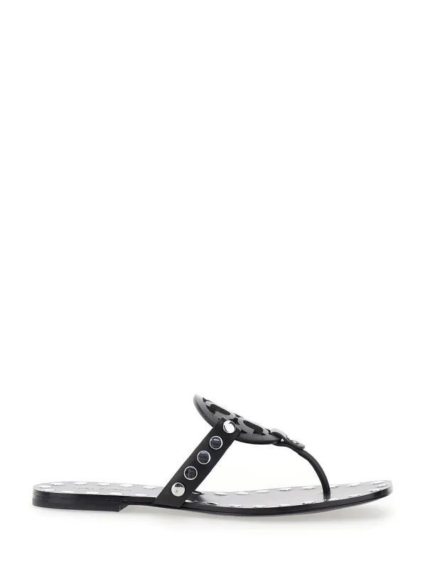 Black Thong Sandals With Logo and Studs made by Tory Burch