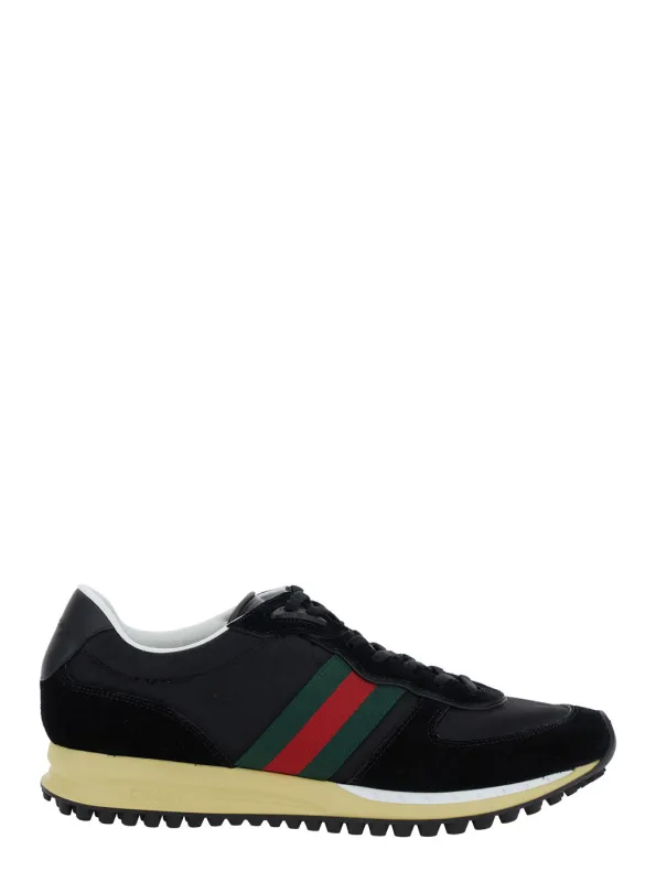 Black Low-Top Sneakers With Side Web Detail made by Gucci