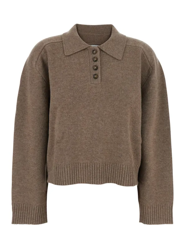 Brown Cashmere Polo Style Sweater made by Loulou De Saison