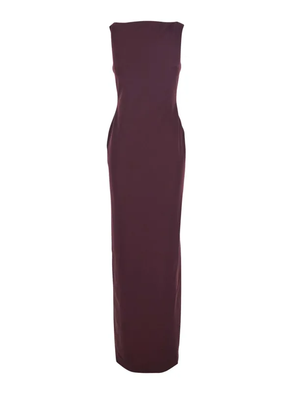 Bordeaux Long Dress With Square Neckline made by Solace London