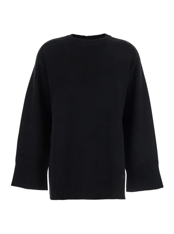 Black Crew Neck Sweater in Wool made by Loulou De Saison