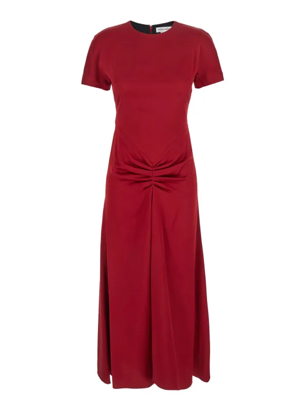 Red Midi Dress With Gathered Waist made by Victoria Beckham