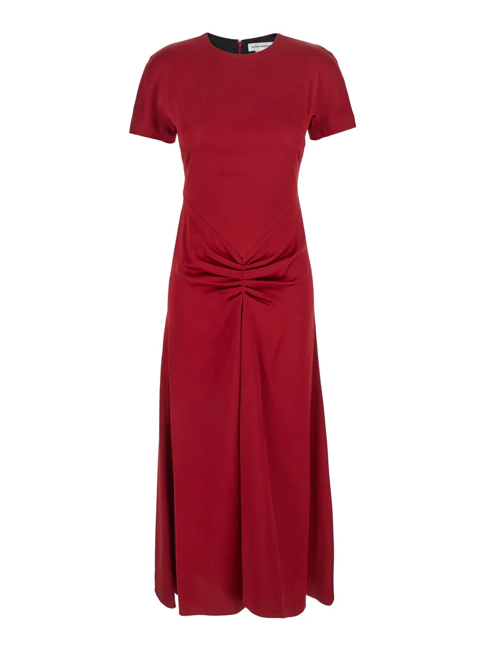 Red Midi Dress With Gathered Waist sold by Zulily