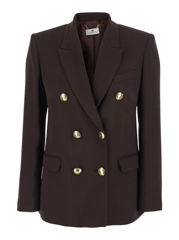 Double-Breasted Jacket Brown Viscose made by Elisabetta Franchi
