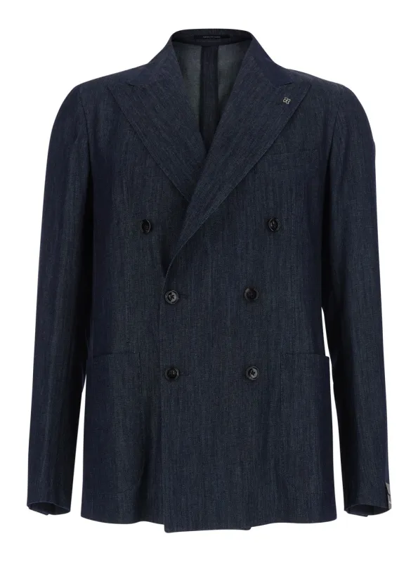 Double-Breasted Denim Jacket Blue made by Tagliatore