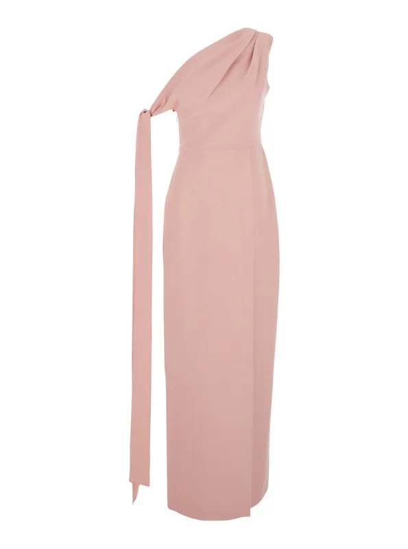 Pink One-Shoulder Long Dress With Draped Neckline made by Solace London