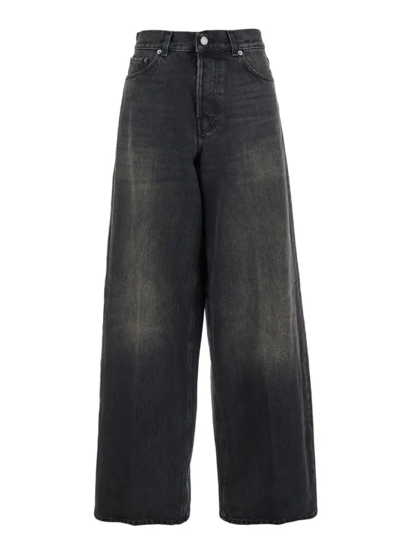 Grey Wide Leg Jeans With Logo Patch made by Haikure