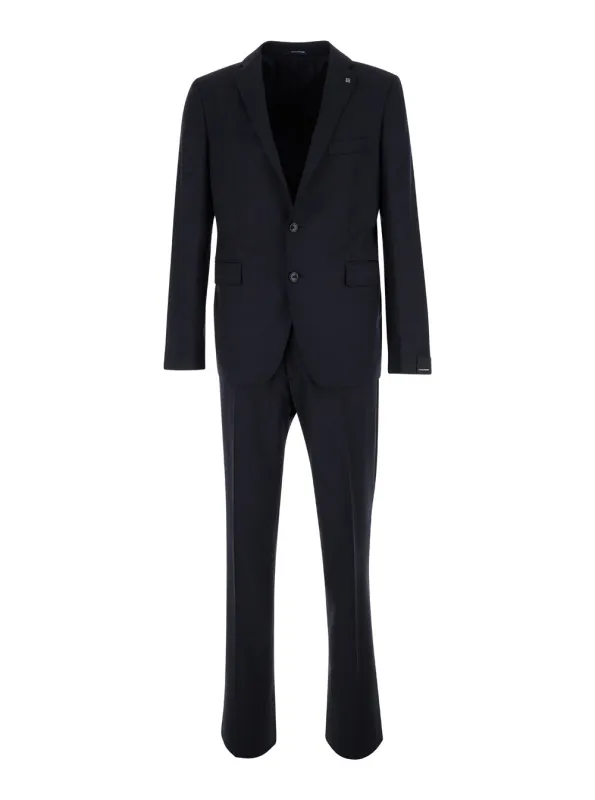 Black Single-Breasted Suit With Logo Pin made by Tagliatore