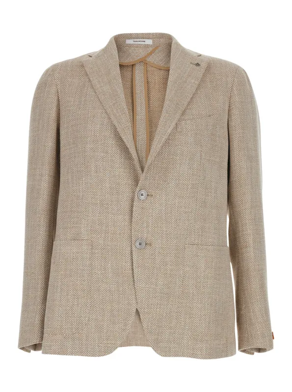 Single-Breasted Jacket, Beige Wool made by Tagliatore