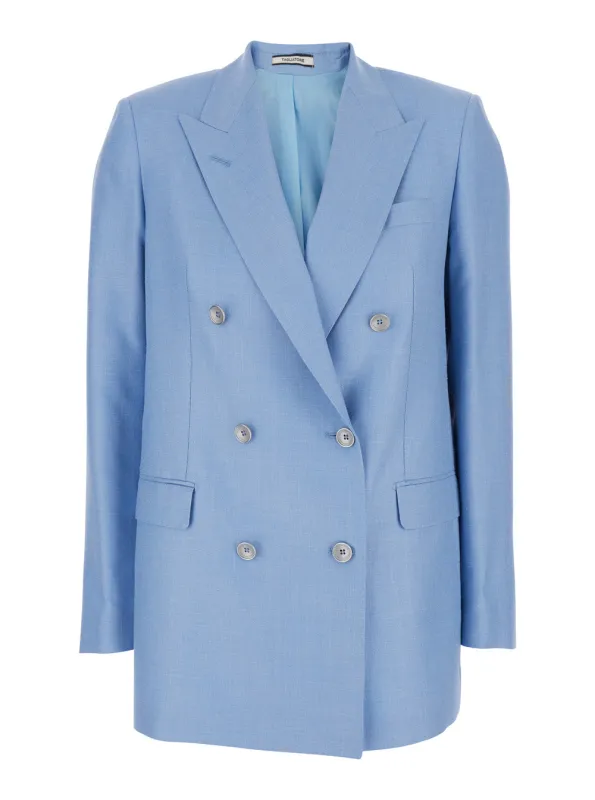 Double-Breasted Jacket Jasmine Light Blue Wool made by Tagliatore