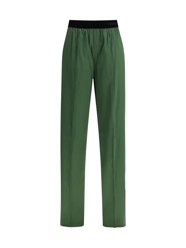 Trousers Stretch Silk Satin Moss Green made by Tom Ford