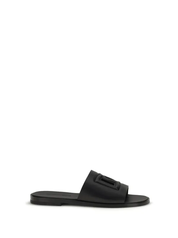 Sandals Embossed Logo Black made by Dolce & Gabanna