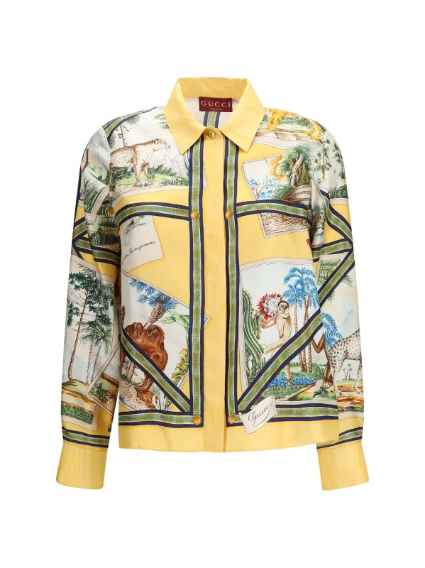 Shirt Silk Twill Yellow/Ivory made by Gucci