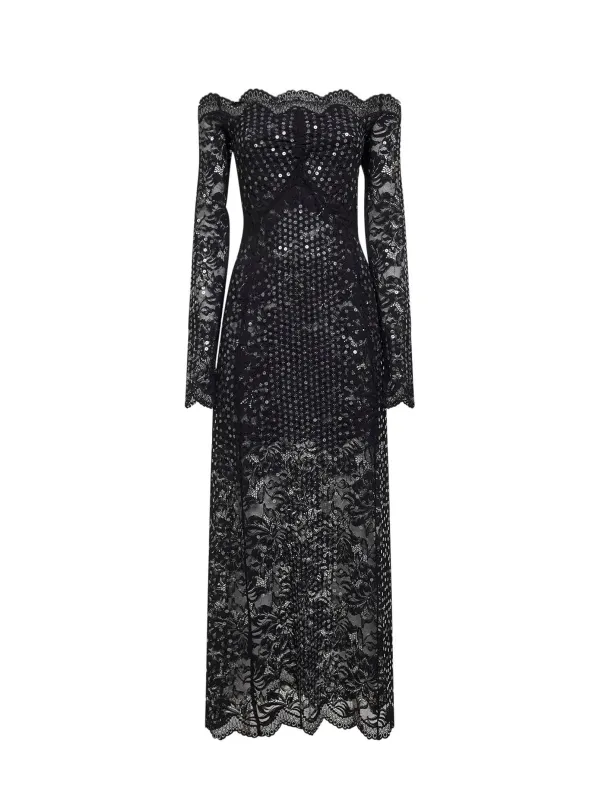 Midi Dress Black Embroidered-Sequins made by Rabanne
