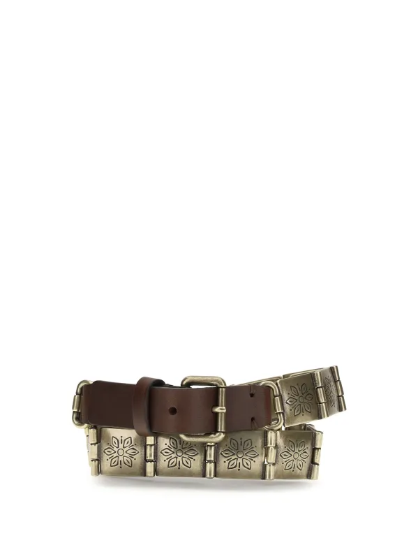 Belt Engraved Metal & Brown Leather made by Etro