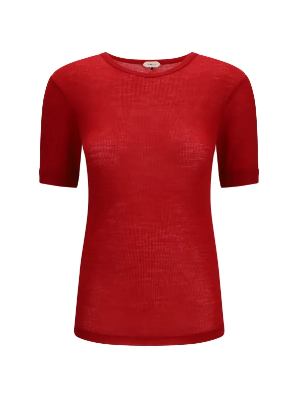 Ribbed Knit T-Shirt Lipstick Red made by Versace