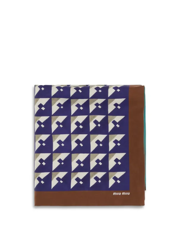 Scarf Geometric Print Silk Tobacco/Ink made by Miu Miu