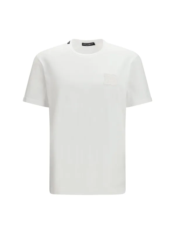Cotton T-Shirt With Patch Optical White made by Dolce & Gabanna