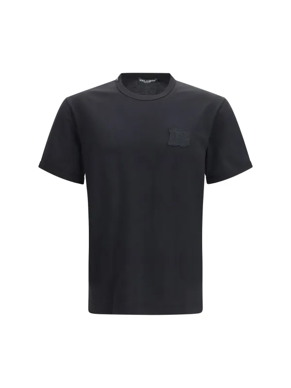 T-Shirt With Patch Black Cotton made by Dolce & Gabanna