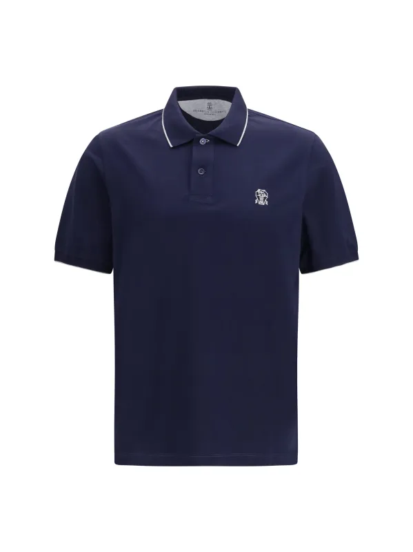 Polo Shirt Cotton Cobalt/Grey made by Brunello Cucinelli