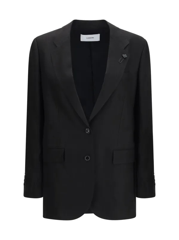 Blazer Double-Breasted Linen Black made by Lardini