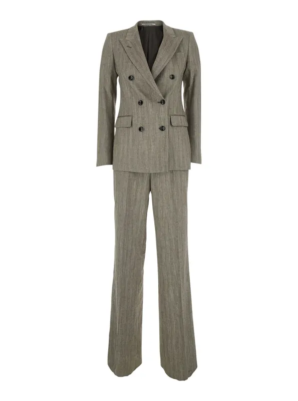 Women's Double-Breasted Suit, Grey Linen Blend made by Tagliatore