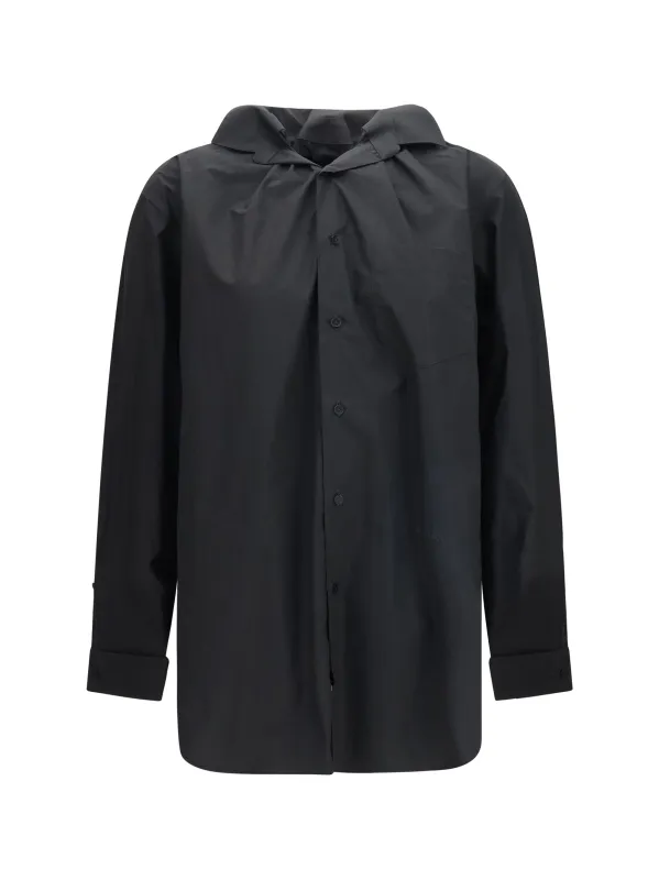 Shirt With Elasticated Collar Black Cotton made by ALAINPAUL