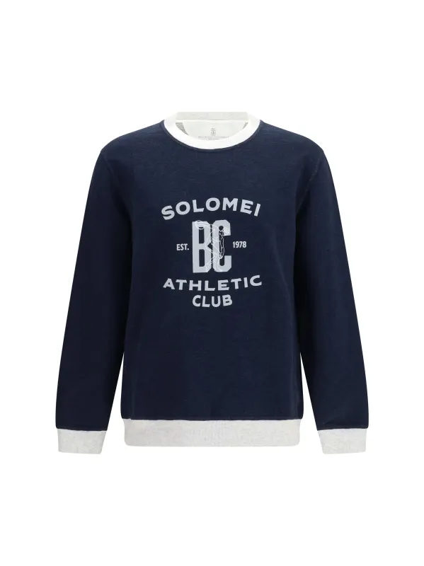 Long Sleeve Sweatshirt Navy/Pearl made by Brunello Cucinelli