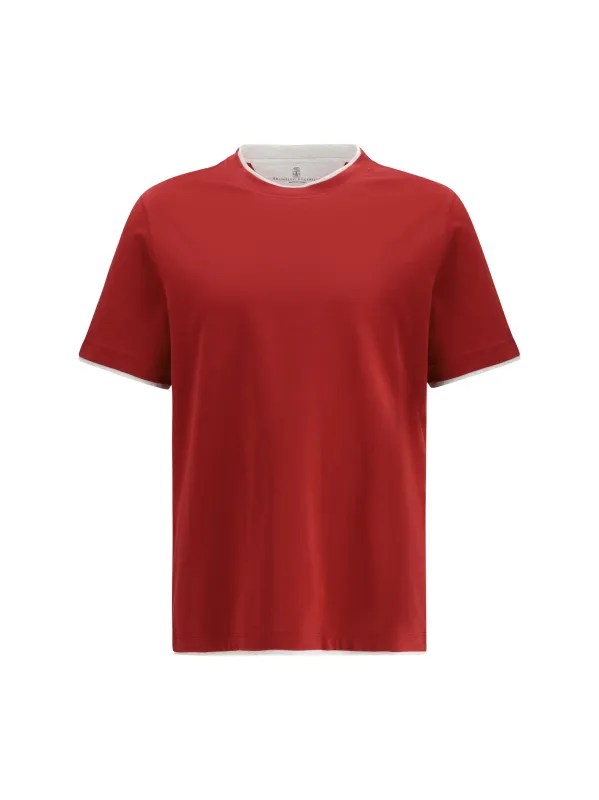 Cotton T-Shirt Cherry/Pearl made by Brunello Cucinelli