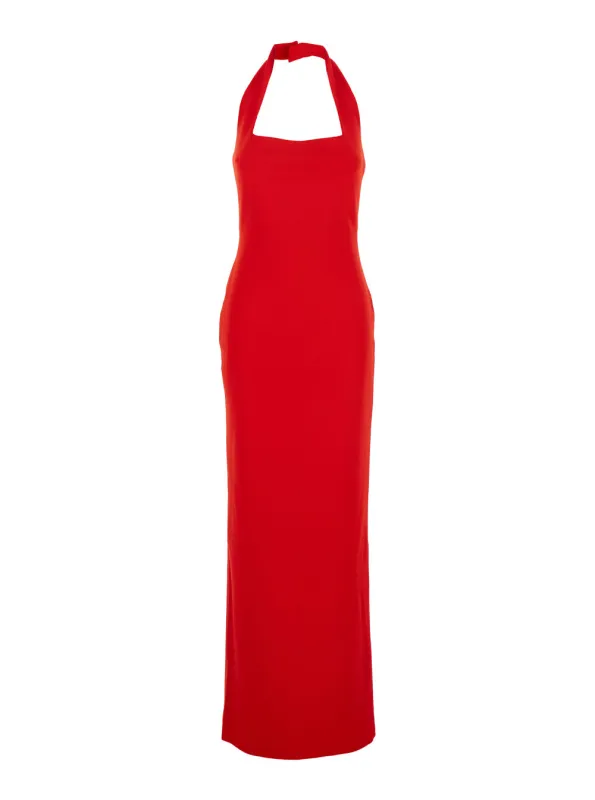 Red Long Dress With Square Neckline made by Solace London