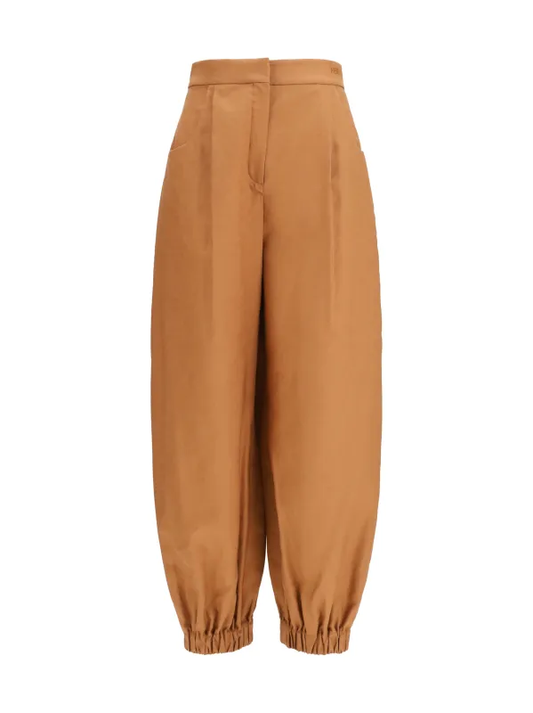 Balloon Trousers Cotton-Linen Brown made by Fendi
