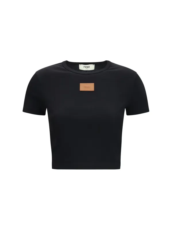 T-Shirt Cropped Ribbed Cotton Black made by Fendi