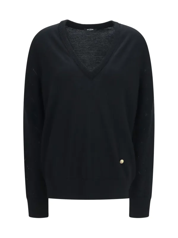 V-Neck Sweater, Black made by Balmain