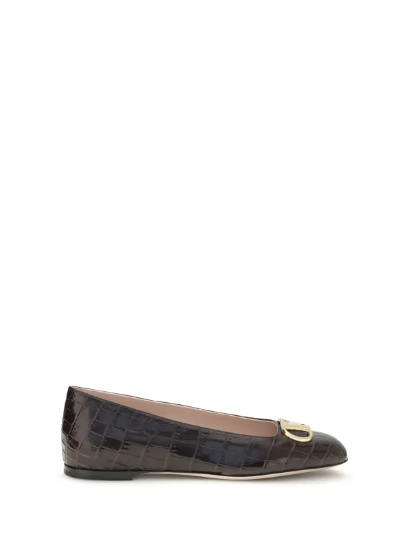 Ballerina Flats Oak Brown Nappa Leather made by Valentino Garavani