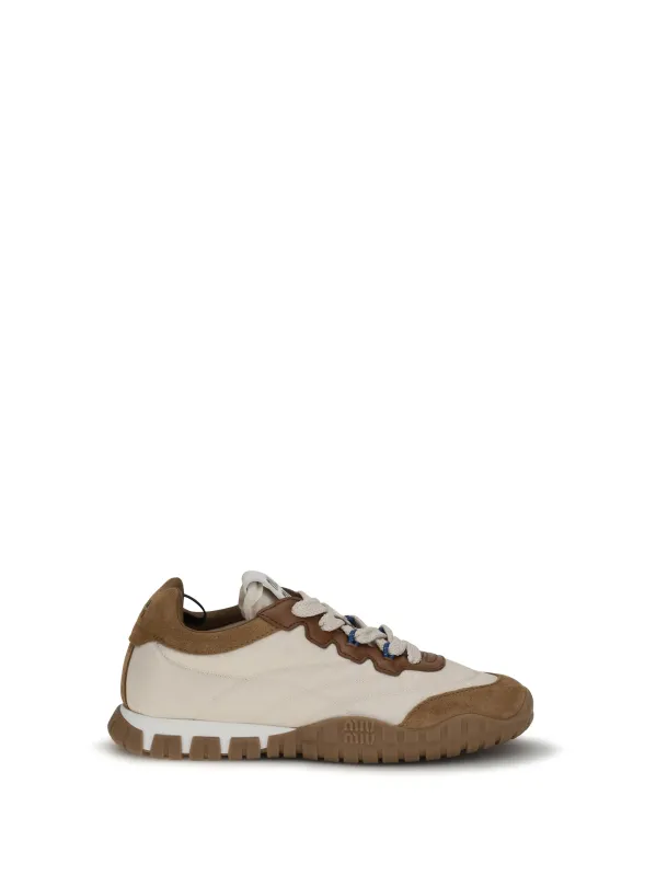 Fabric and Suede Sneakers Ivory/Caramel made by Miu Miu