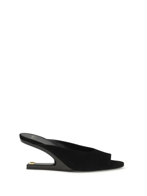 Mules Open-Toe Suede Black made by Balmain