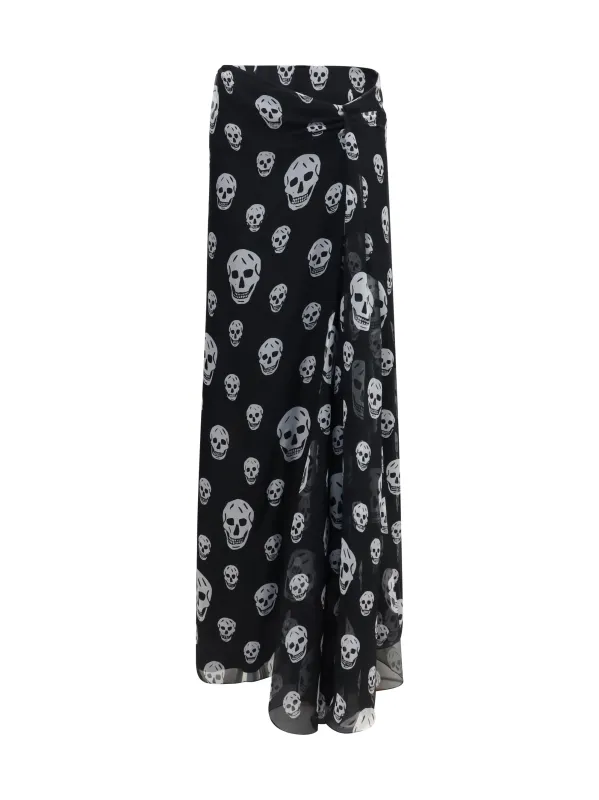 Skirt Draped Long Skull Black/White made by Alexander McQueen