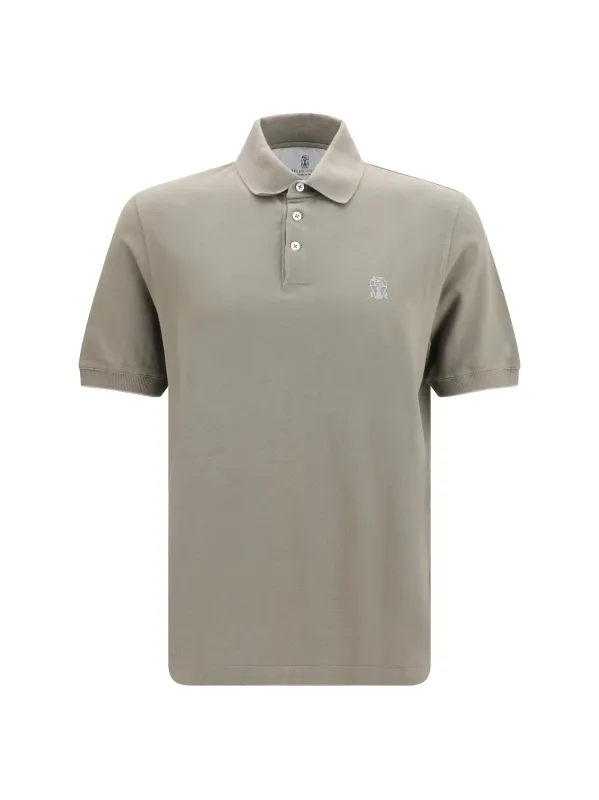 Polo Shirt Cotton Khaki/Grey made by Brunello Cucinelli