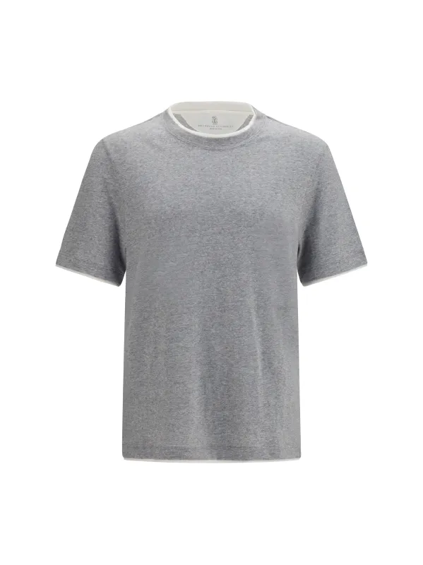 Short-Sleeve Cotton T-Shirt Medium Grey/Off White made by Brunello Cucinelli